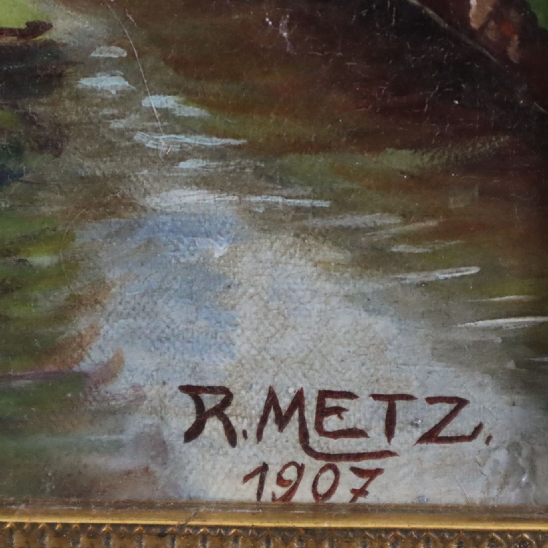 Metz, R. - Bauernhäuser am Bachlauf, 1907, Öl auf Leinwand, unten rechts signiert und datiert, ca.3 - Bild 6 aus 8