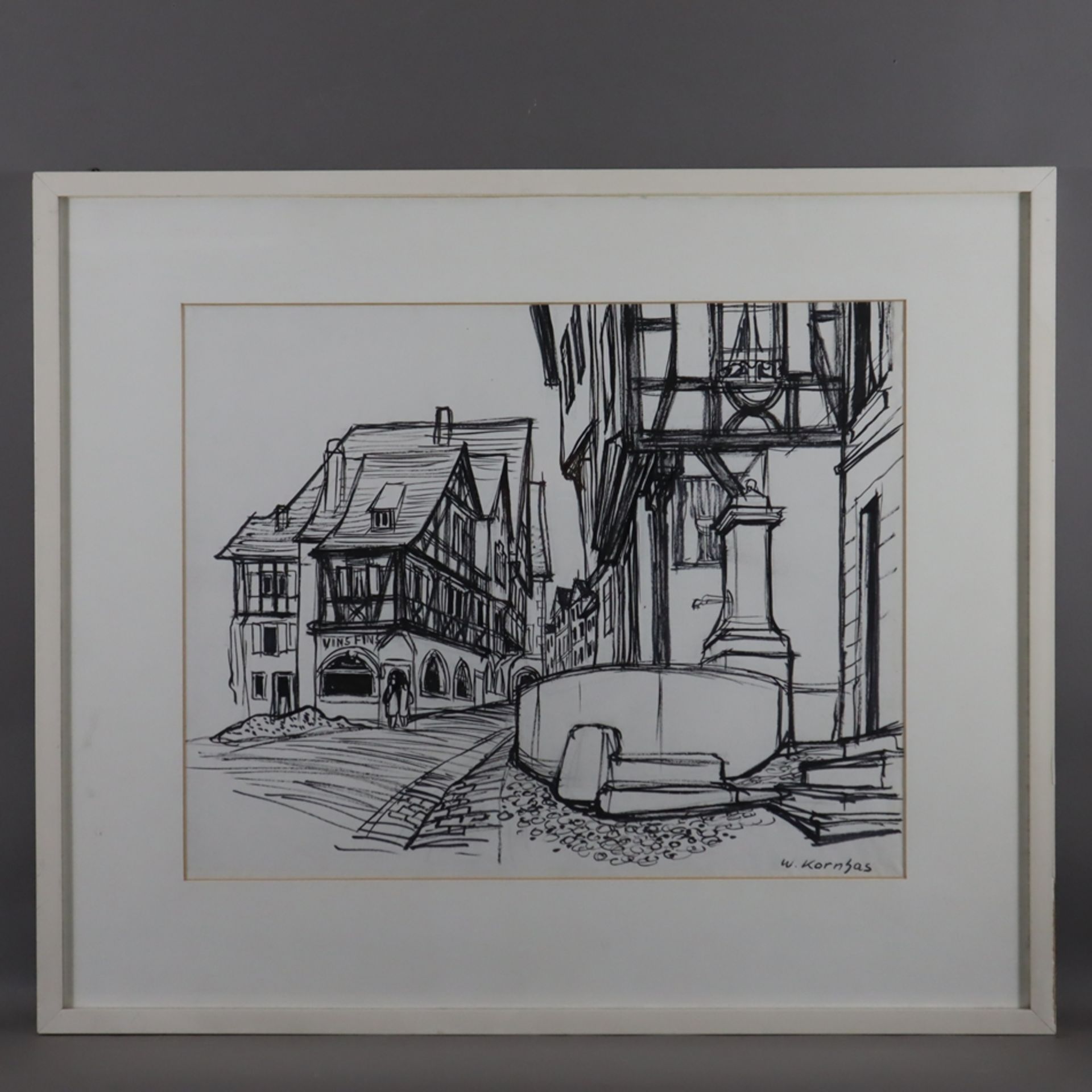 Kornhaus, Werner (1910-1992) - Altstadtansicht mit Brunnen, Mischtechnik auf Papier, unten rechts s - Image 5 of 6