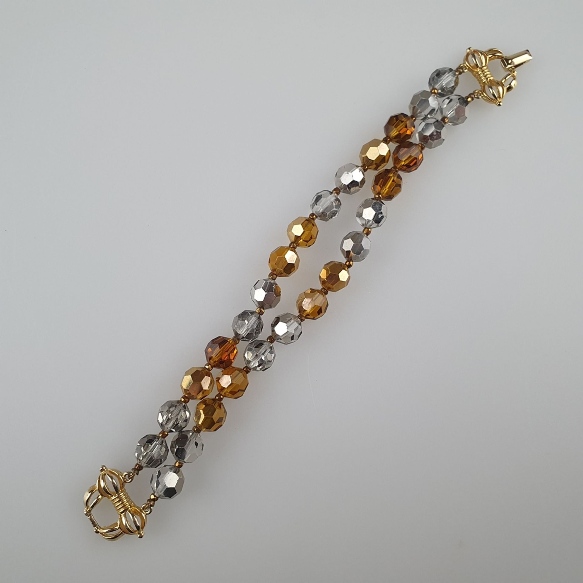 Vintage-Armband - MARVELLA/USA, nach 1955, vergoldetes Metall, zweisträngig mit aufgefädelten rauch - Bild 2 aus 7