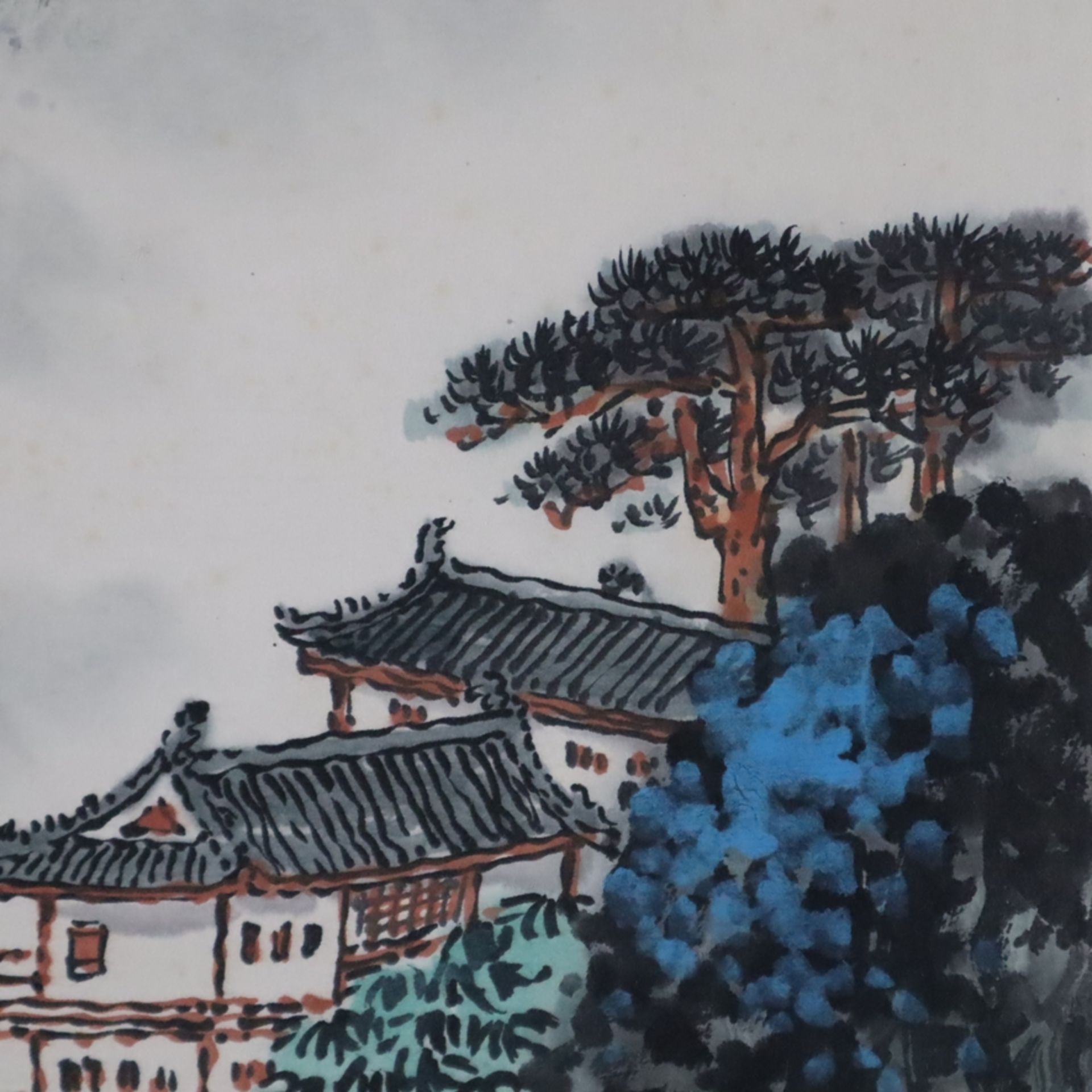 Chinesisches Rollbild - Wasserfall, Tusche und Farben auf Papier, beschriftet, gesiegelt Qian Songy - Bild 6 aus 12
