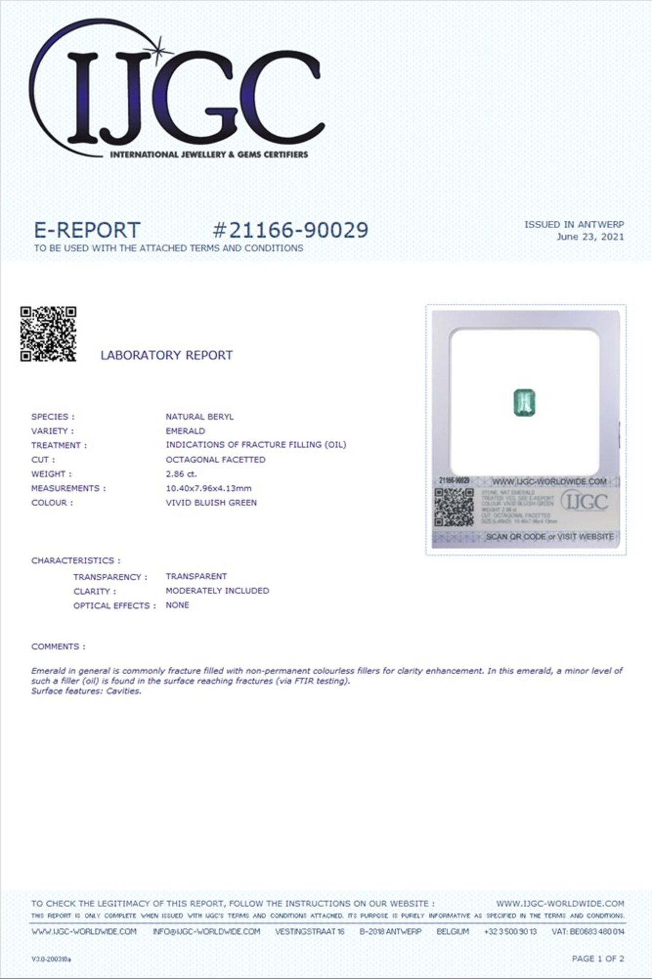 Loser Smaragd- 2,86ct., Achteck-Schliff, Maße: 10,40x7,96x4,13mm, in transparenter Box versiegelt, - Image 6 of 6