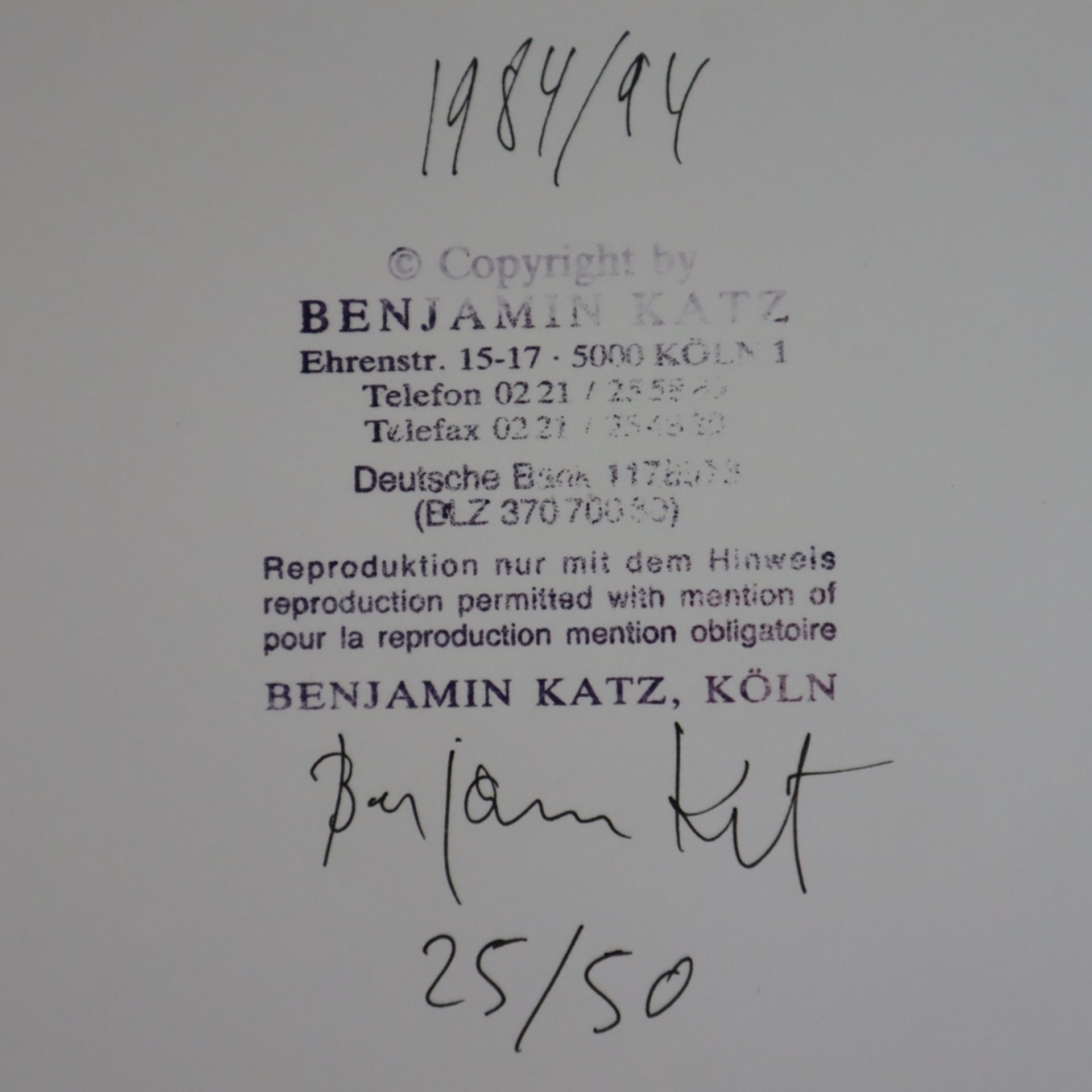 Katz, Benjamin (*1939) - Gerhard Richter/Gerhard Richter mit Spiegel, zwei Fotografien, Silbergelat - Bild 6 aus 7