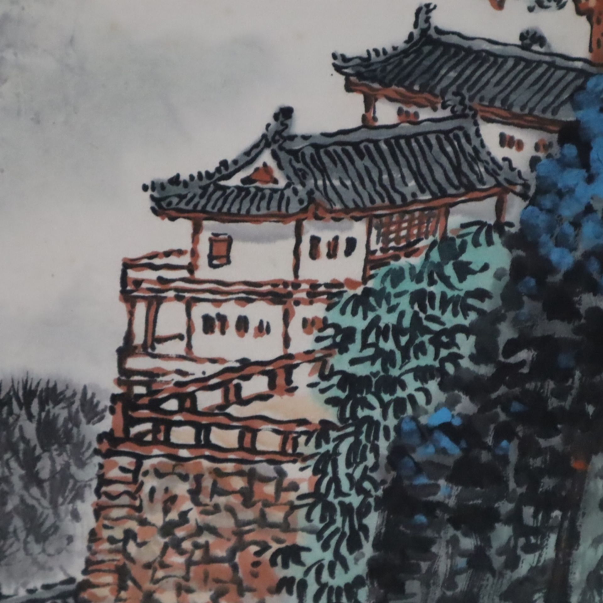 Chinesisches Rollbild - Wasserfall, Tusche und Farben auf Papier, beschriftet, gesiegelt Qian Songy - Bild 5 aus 12