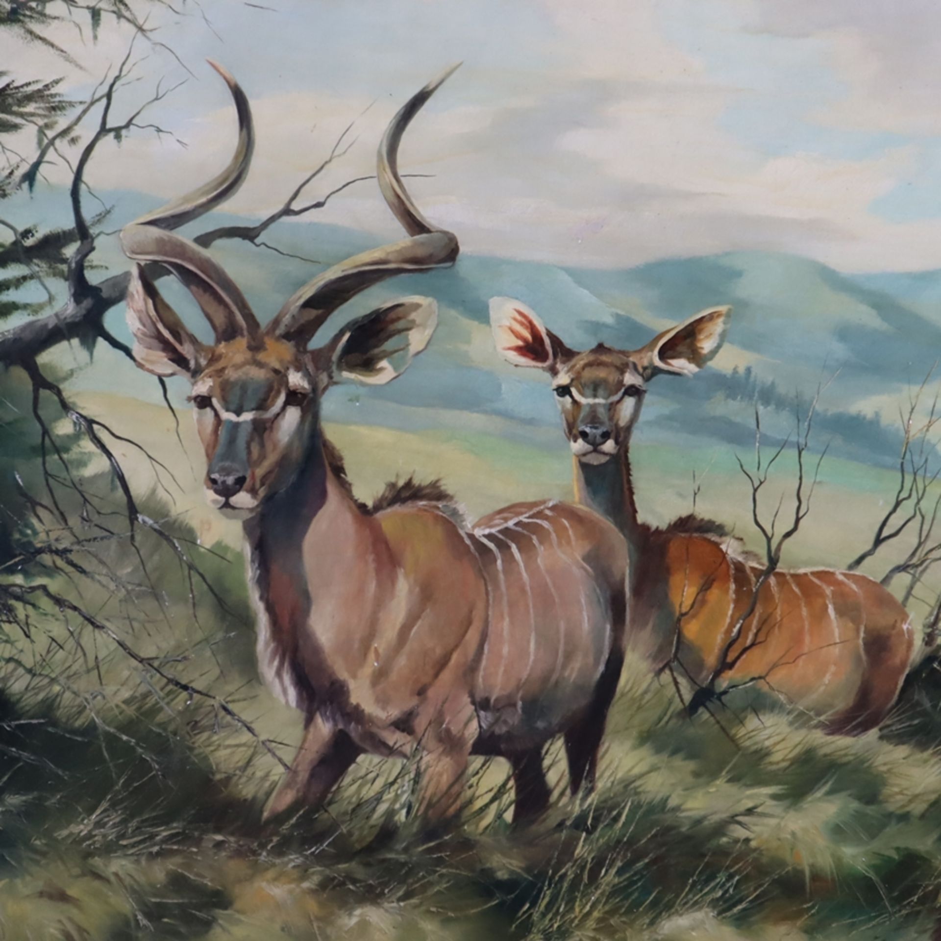 Hahn, Peter Siegfried (alias Pakara / gest.2003) - Darstellung zweier Kudu-Antilopen in der afrikan - Image 7 of 10