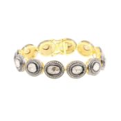 Diamant-Armband - Sterling-Silber, teils vergoldet, "925" gestempelt, 12 ovale Glieder ausgefasst m