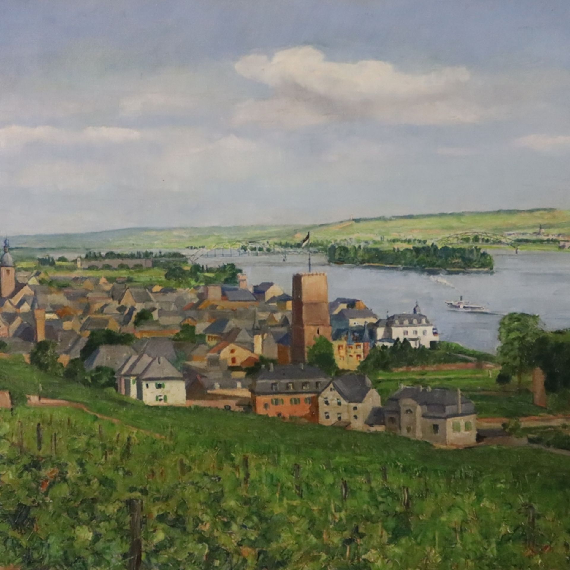 Dahlen, Paul (1881 Karlsruhe - 1954 Wiesbaden) - Ansicht von Rüdesheim mit der im Krieg zerstörten - Image 2 of 11