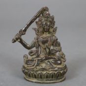 Bodhisattva Manjushri - Tibet /Nepal, Kupferlegierung braun patiniert, auf einfachem Lotossockel in