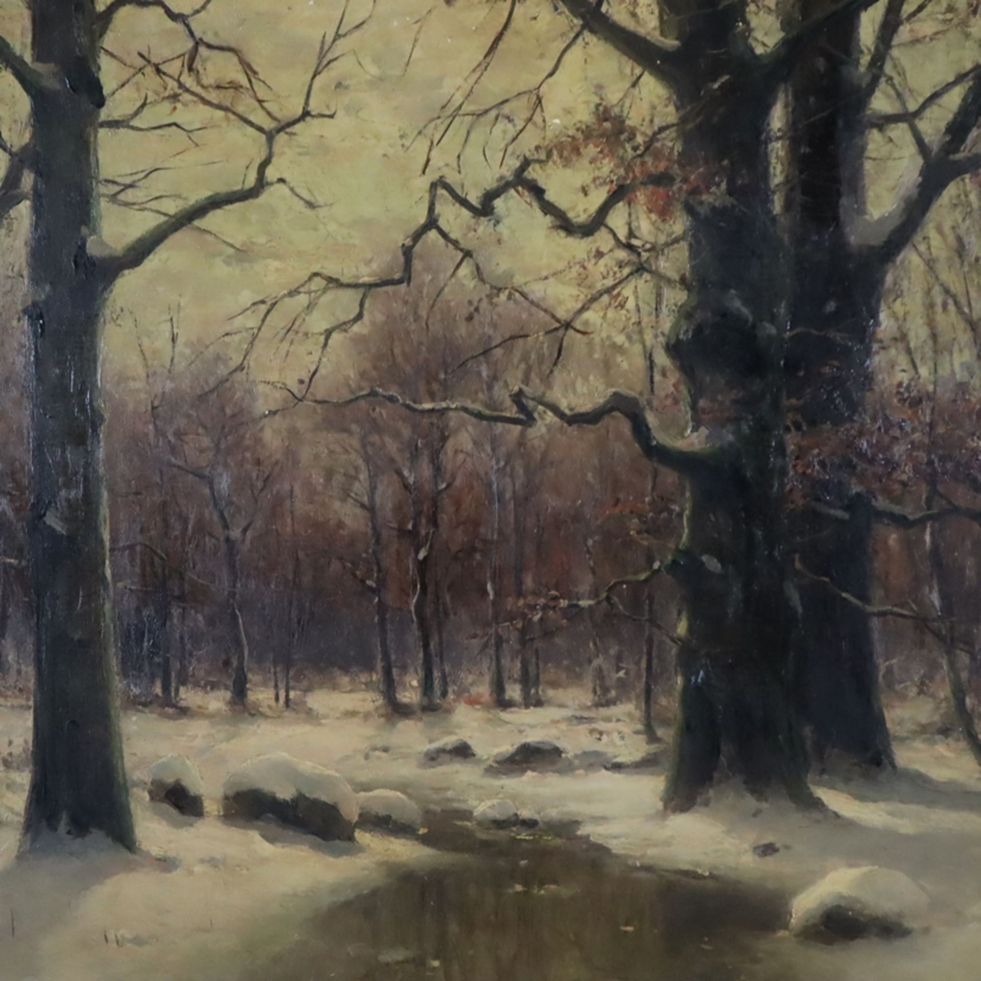 Moras, Walter (1856-1925) - Winterwald, Öl auf Leinwand, unten signiert "W.Moras", ca.96x136cm, Rah - Bild 6 aus 10