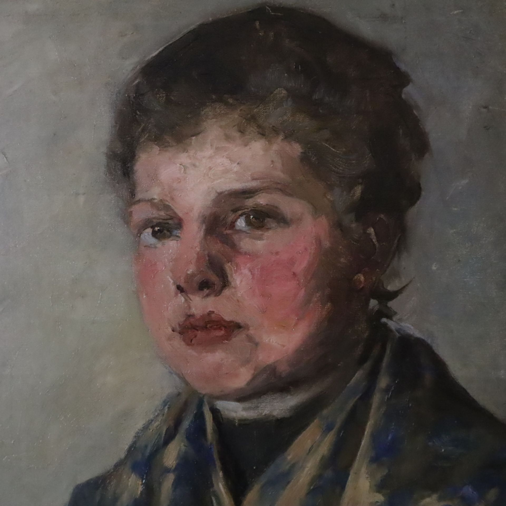 Portraitmaler/in -frühes 20.Jh.- Impressionistisch anmutendes Halbfigurenportrait eines pausbäckige - Bild 3 aus 8