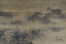 Chinesisches Rollbild -im Stil von Gao Kegong / frühe Qing-Dynastie- Flusslandschaft, Tusche auf Se