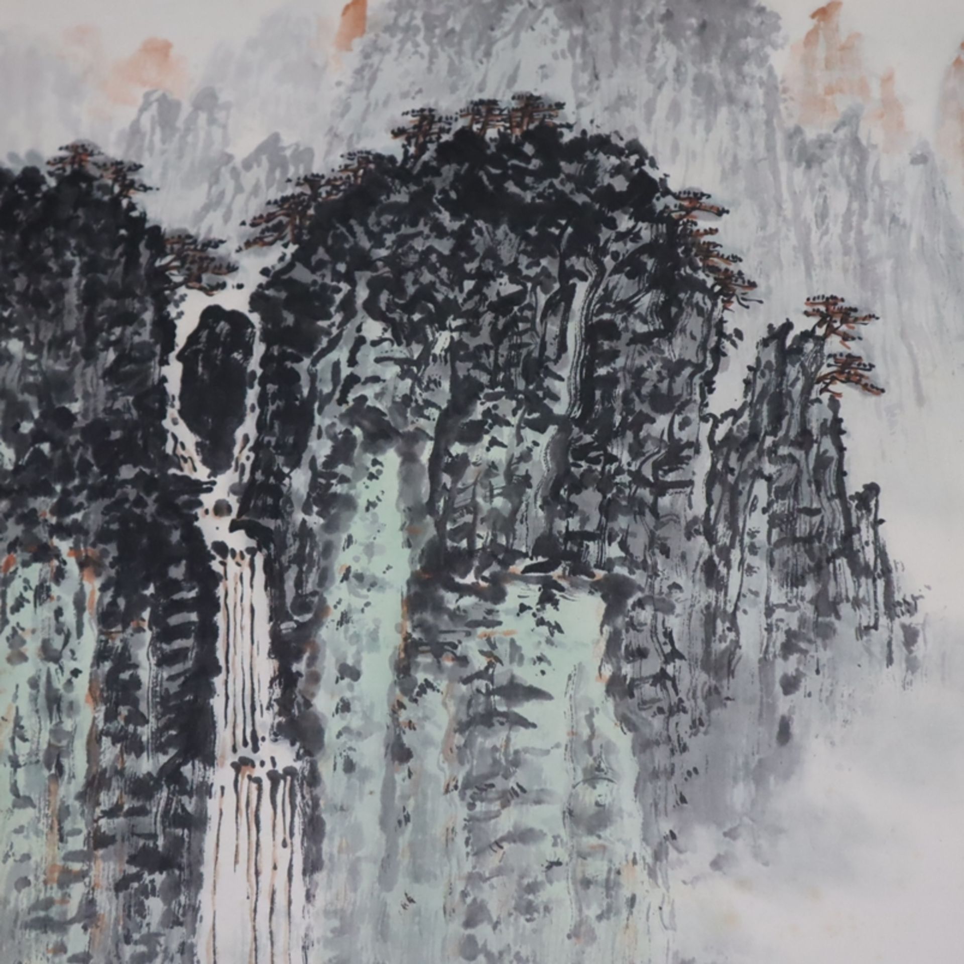 Chinesisches Rollbild - Wasserfall, Tusche und Farben auf Papier, beschriftet, gesiegelt Qian Songy - Bild 7 aus 12