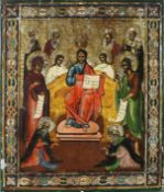 Ikone "Thronender Erlöser" - wohl Russland, 19.Jh., Eitempera auf Holz, Darstellung Christi auf dem