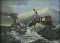 Unbekannter Künstler (20.Jh.) - Schiffe im Seesturm, Öl auf Leinwand, unsigniert, ca.41x57cm, Rahmu