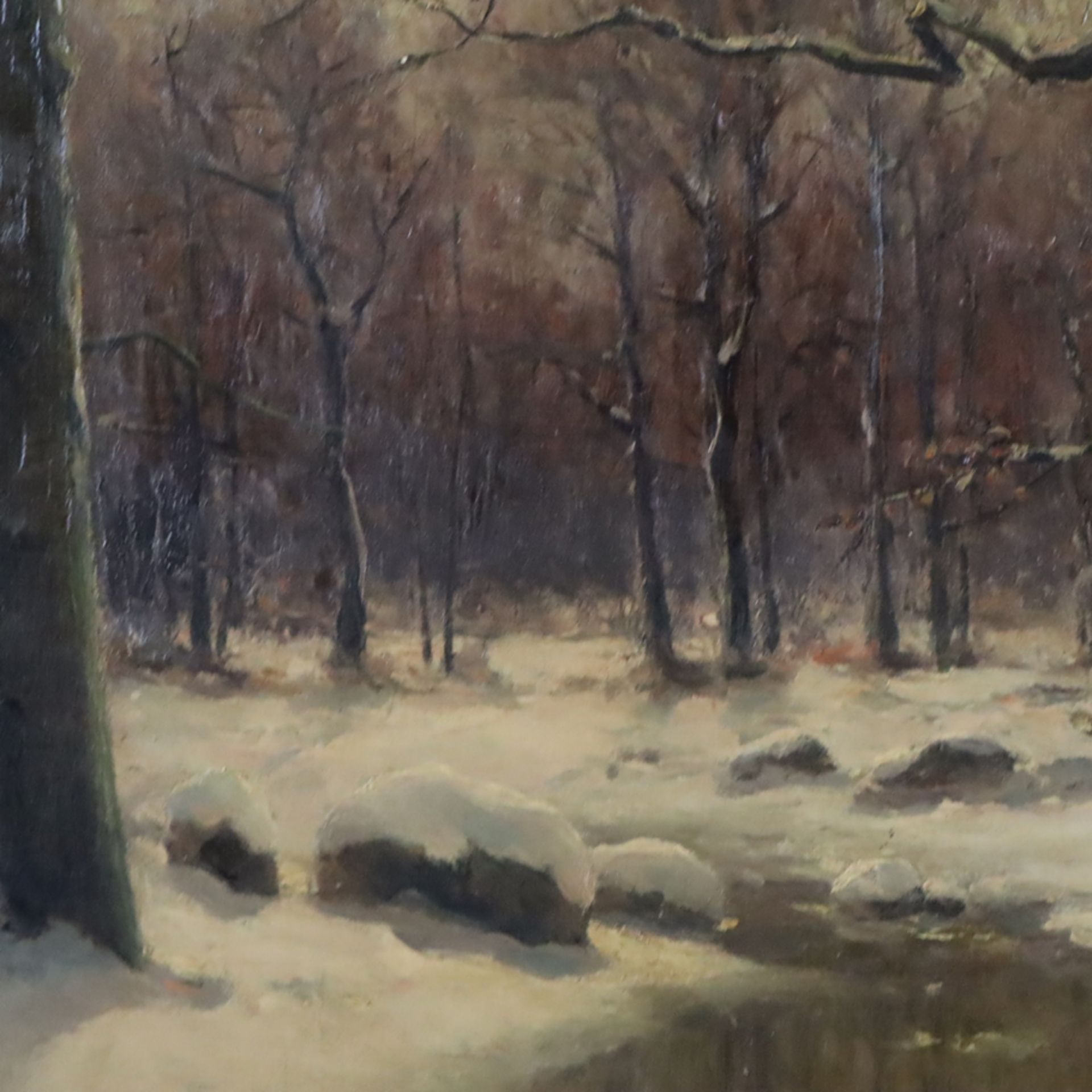 Moras, Walter (1856-1925) - Winterwald, Öl auf Leinwand, unten signiert "W.Moras", ca.96x136cm, Rah - Bild 3 aus 10