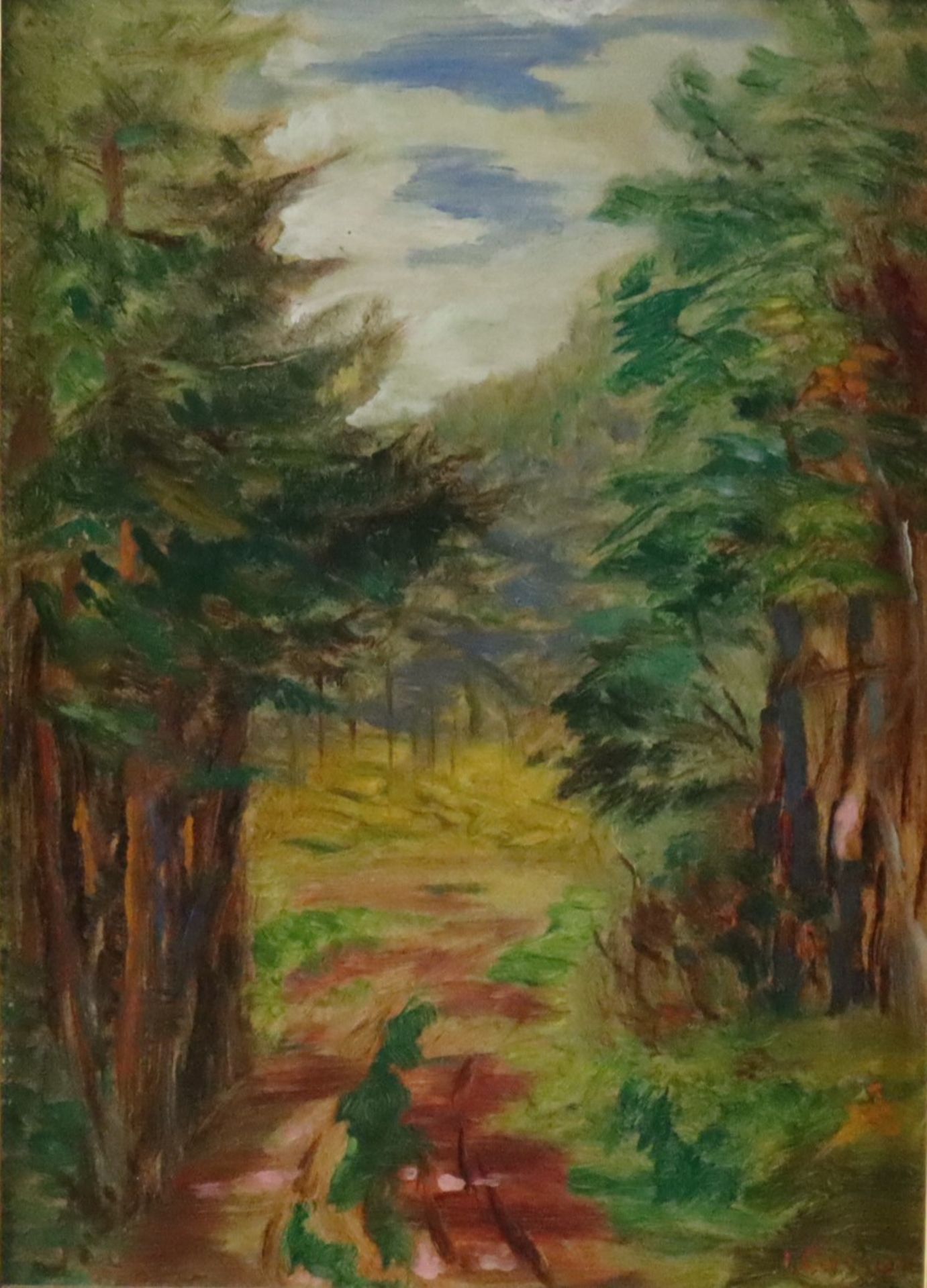 Cassar, I. (20.Jh.) - Waldweg, Öl auf Pressplatte, unten rechts signiert, ca.24,3x17,7cm, gerahmt,