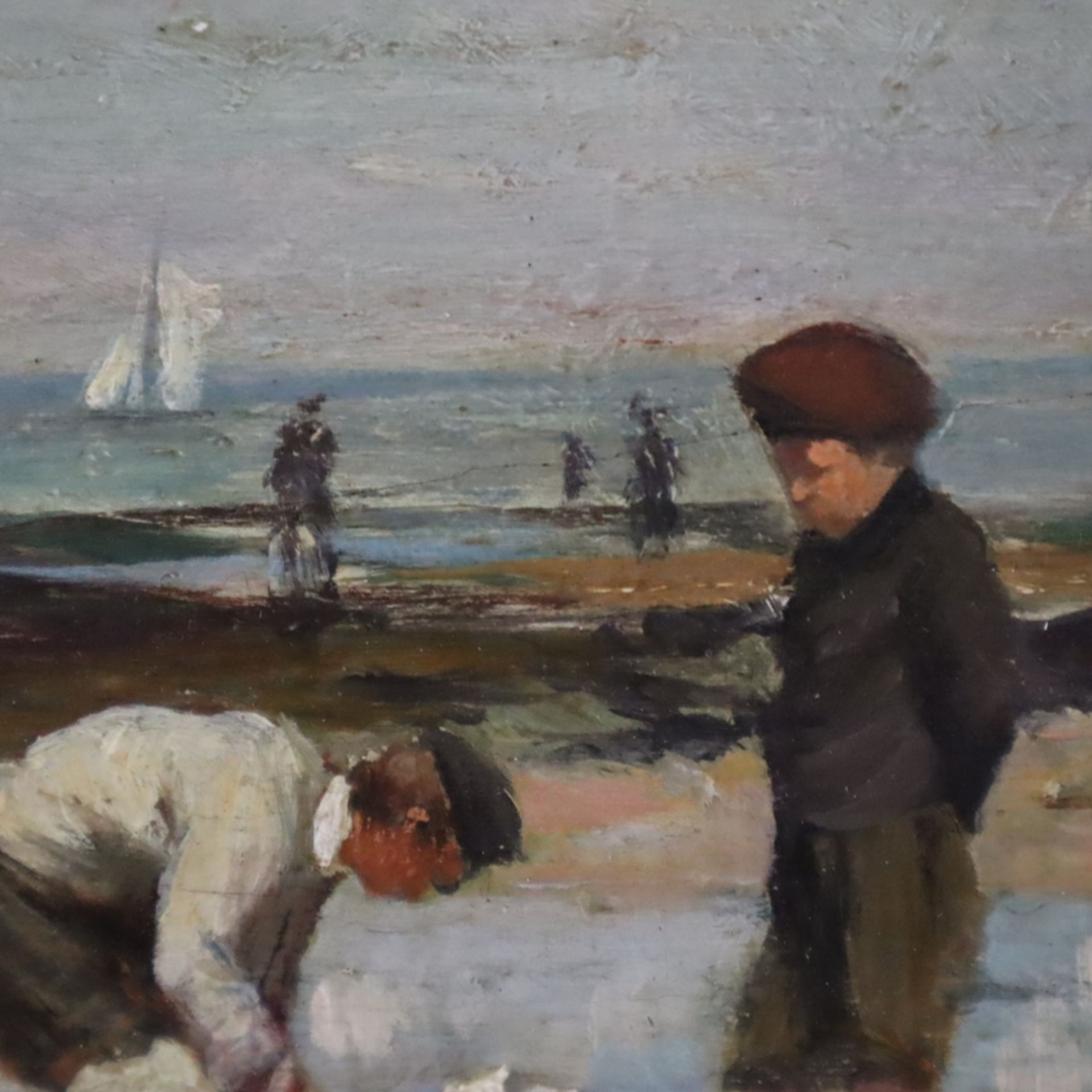 Gilbert, Victor Gabriel (1847 Paris-1935 ebd.) - Spielende Kinder am Meeresstrand, Öl auf Holz, unt - Image 5 of 9