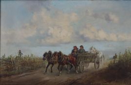 Ellminger, Ignaz (1843 Währing-1894 Wien) - Bauernpaar im Pferdefuhrwerk auf dem Heimweg, Öl auf Le