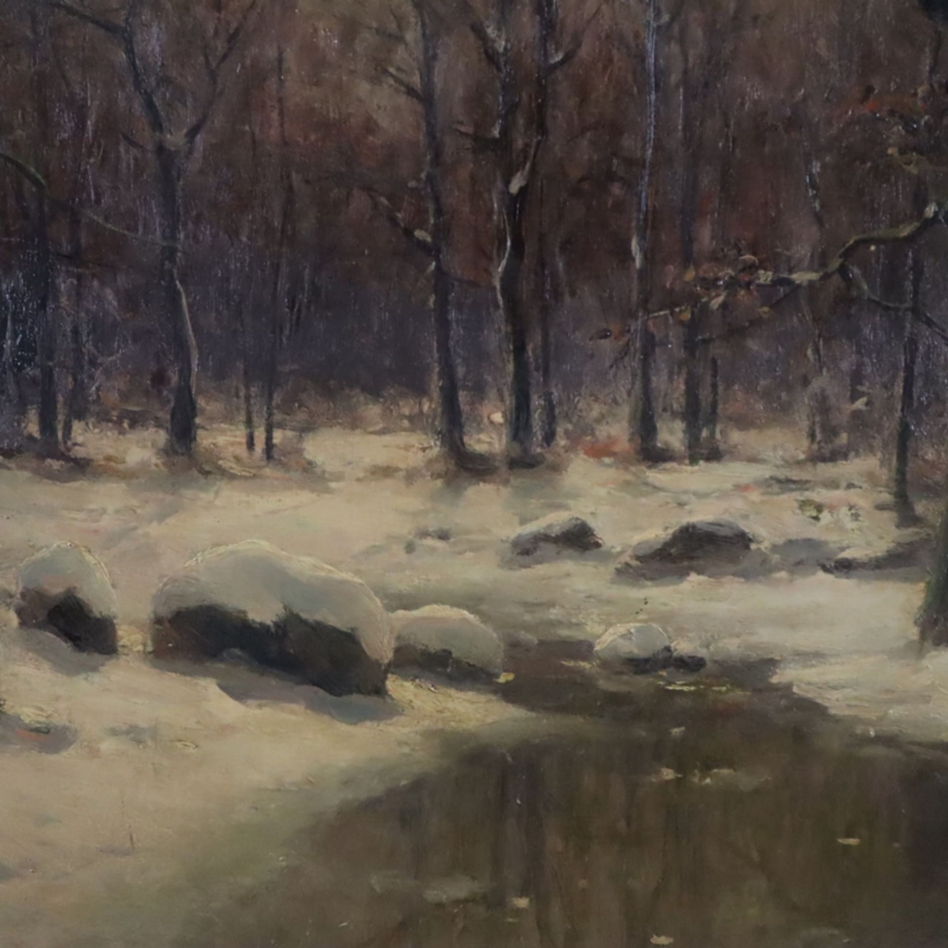 Moras, Walter (1856-1925) - Winterwald, Öl auf Leinwand, unten signiert "W.Moras", ca.96x136cm, Rah - Bild 7 aus 10