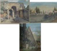 Kalle, Anna (um 1900) - Drei südländische Ansichten, um 1893/94, Aquarell auf Papier, jeweils unten