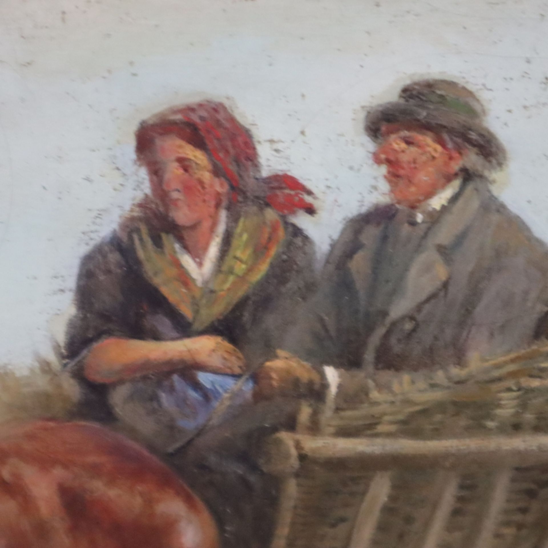 Ellminger, Ignaz (1843 Währing-1894 Wien) - Bauernpaar im Pferdefuhrwerk auf dem Heimweg, Öl auf Le - Image 3 of 11