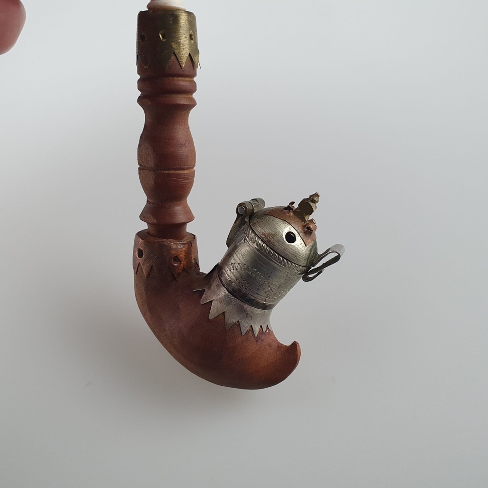 Opiumpfeife - Holz, gedrechselt, Metallmontur, Beinmundstück, leichte Alters- bzw. Gebrauchsspuren, - Image 4 of 8