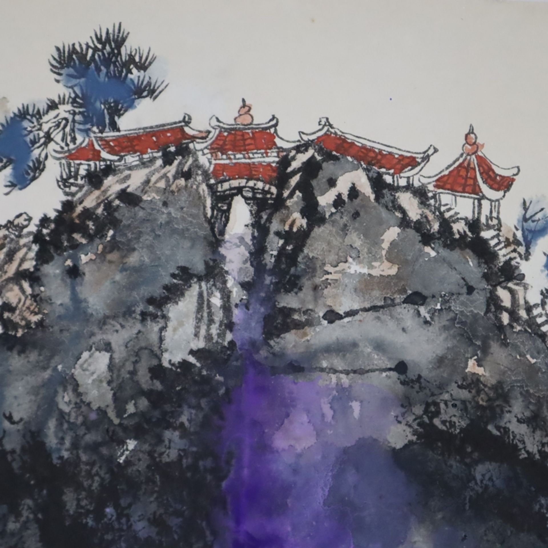 Chinesisches Rollbild - Wu Yesheng (吴叶生) (*1965 Shexian, Anhui) - Felsenlandschaft, Mischtechnik au - Bild 3 aus 12