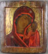 Ikone der Gottesmutter von Kazan (Kazanskaja) - Russland,18./19.Jh., Tempera auf Holz, Kovcheg, kir