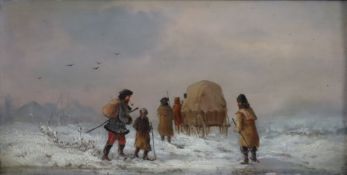 Wolfram, Joseph (tätig 1860-1873 in Wien) - Winterliche Szene in Podolien / in der Puszta, Öl auf H