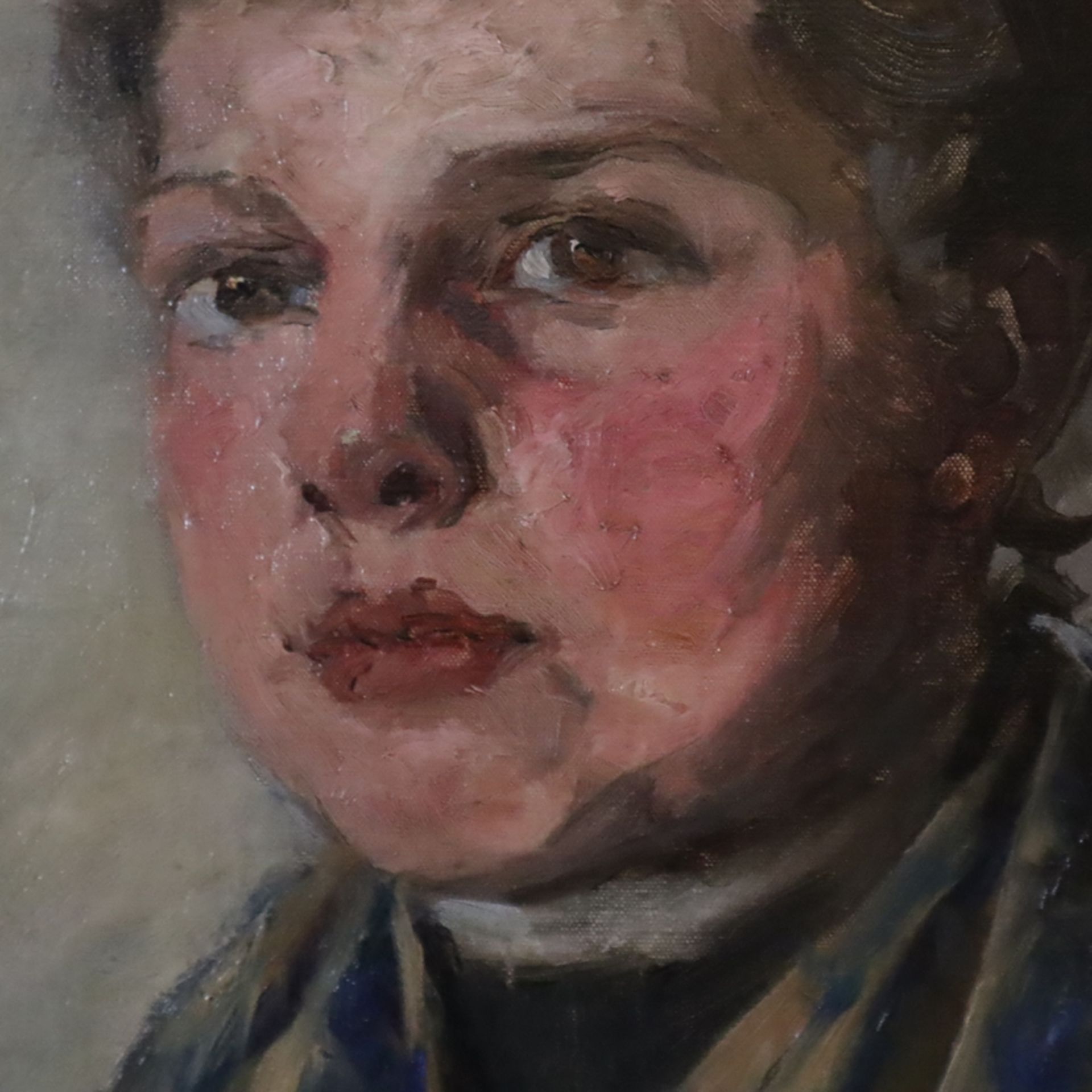 Portraitmaler/in -frühes 20.Jh.- Impressionistisch anmutendes Halbfigurenportrait eines pausbäckige - Bild 4 aus 8