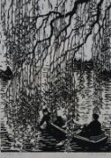 Li, Qun (1912 Lingshi - 2012 Beijing) - Romantische Bootsfahrt, Holzschnitt, Auflage 25/30, in Blei