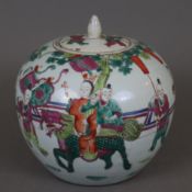 Ingwertopf - Porzellan, bauchige Wandung, umlaufend Prozessionszug mit auf einem Qilin reitender Gu