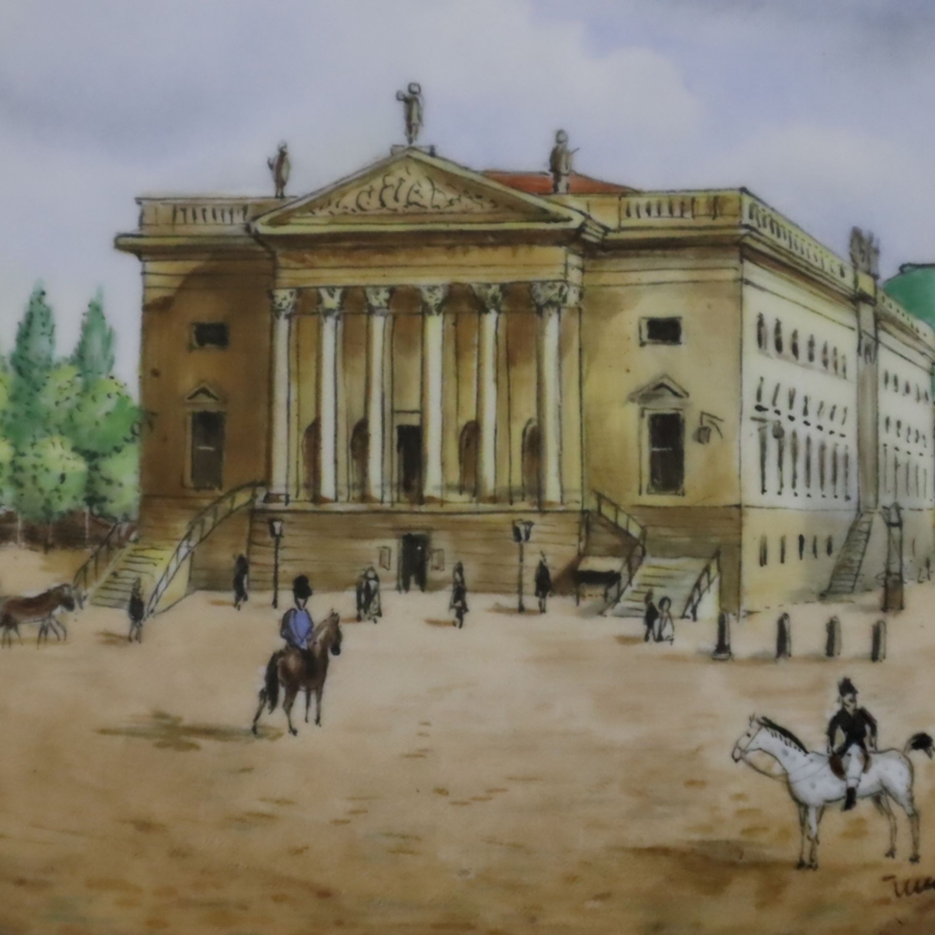 Teller mit Ansicht der Berliner Staatsoper - KPM Berlin, Form "Kurland", Porzellan, polychrom bemal - Bild 2 aus 8