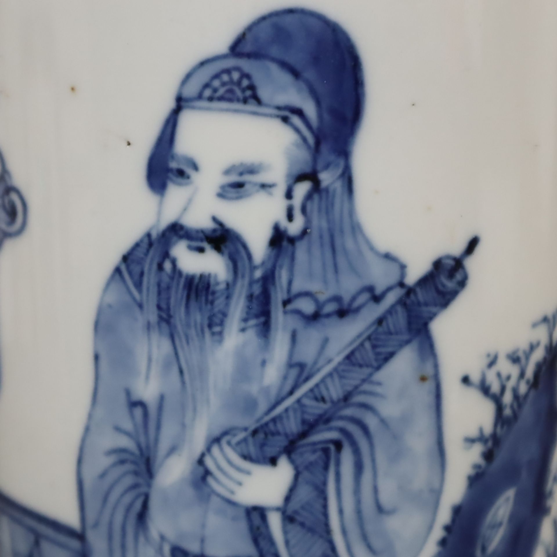 Hutstand - China, Porzellan, zylindrische Wandung, Dekor in Unterglasurblau mit den drei Glücksgött - Bild 6 aus 8