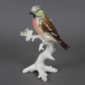 Vogelfigur "Bluthänfling"- Ens, 20.Jh., Porzellan, polychrom bemalt, naturalistische Darstellung au