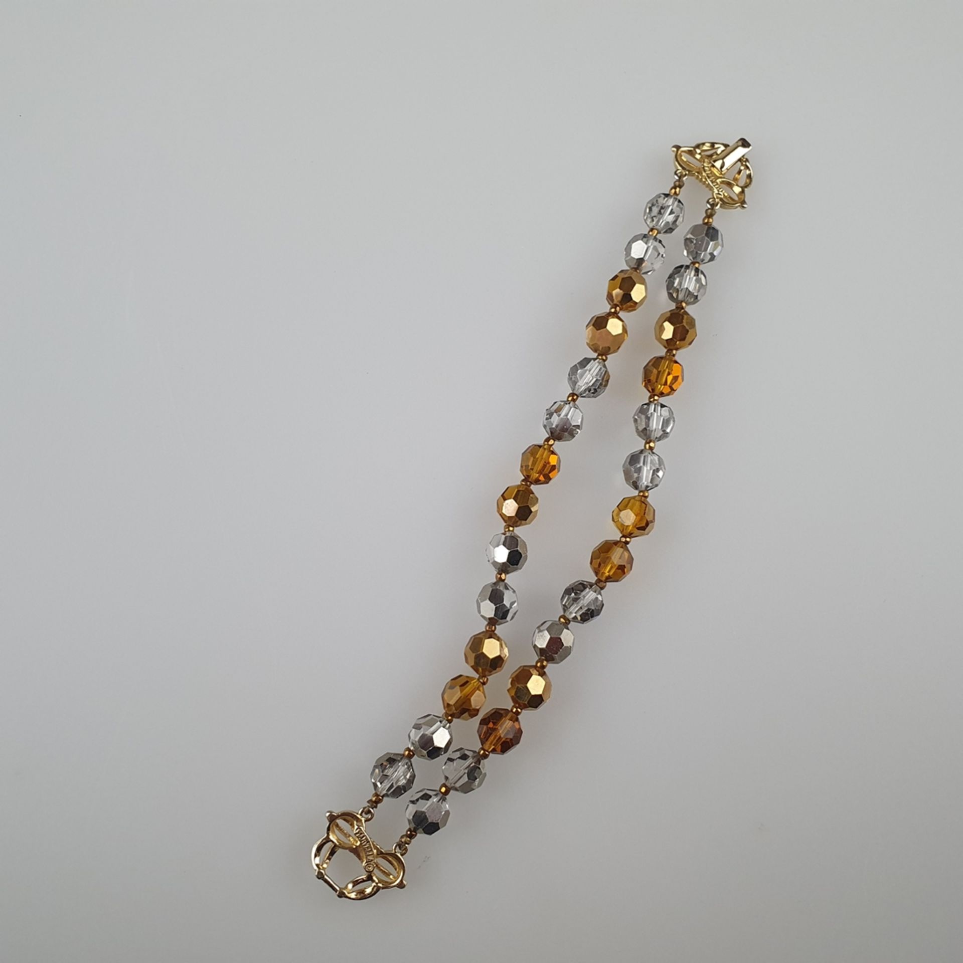 Vintage-Armband - MARVELLA/USA, nach 1955, vergoldetes Metall, zweisträngig mit aufgefädelten rauch - Bild 6 aus 7