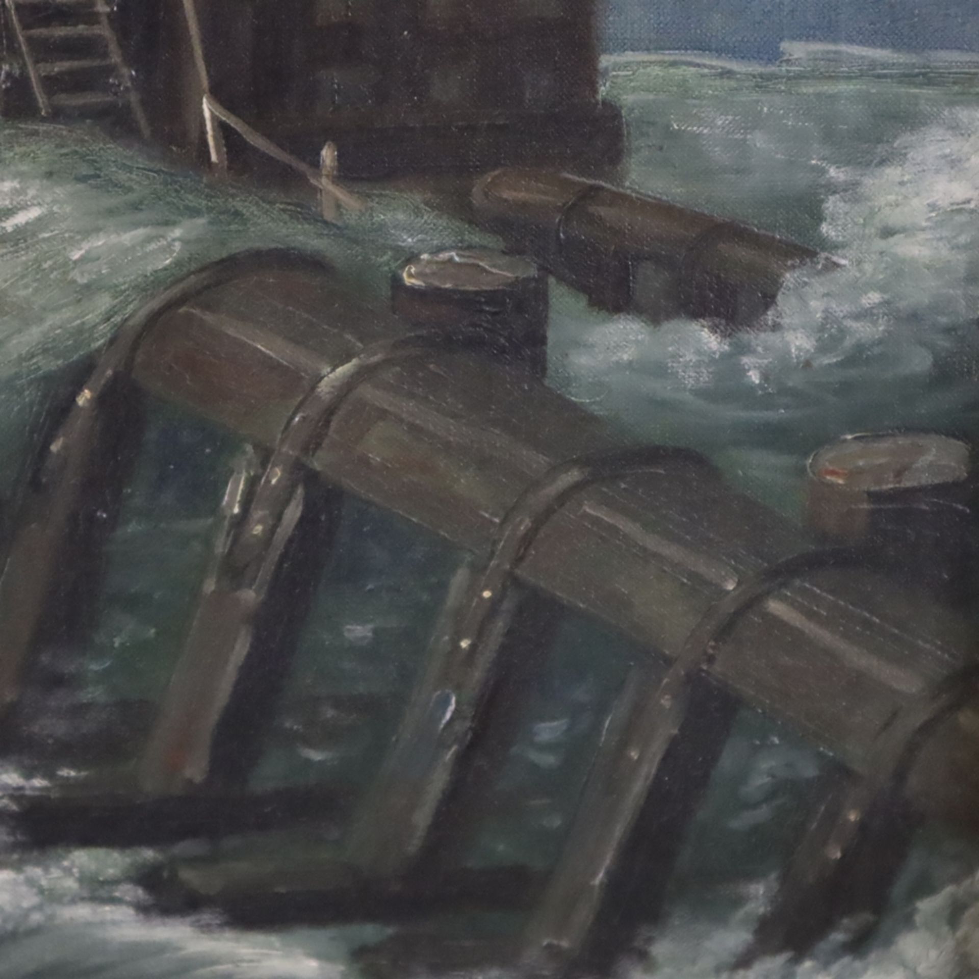 Unbekannter Künstler (20.Jh.) - Schiffe im Seesturm, Öl auf Leinwand, unsigniert, ca.41x57cm, Rahmu - Bild 8 aus 11
