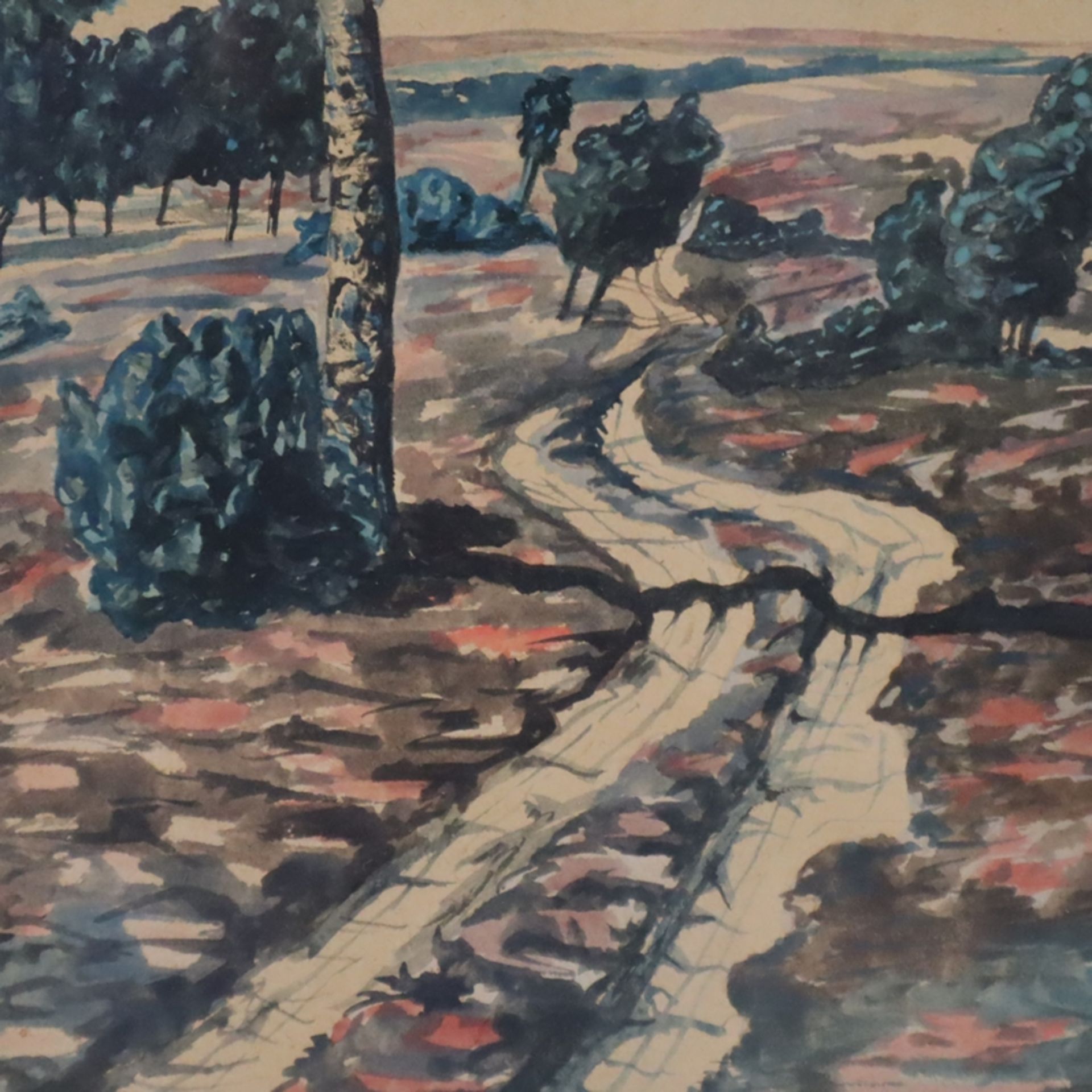 König, Adolf v. (20.Jh.) - Weite Feldlandschaft, 1948, Aquarell auf Papier, unten rechts signiert u - Image 4 of 8