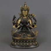 Shadakshari Avalokiteshvara - Sinotibetisch, um 1900, Bronze zum Teil vergoldet, die Darstellung ze