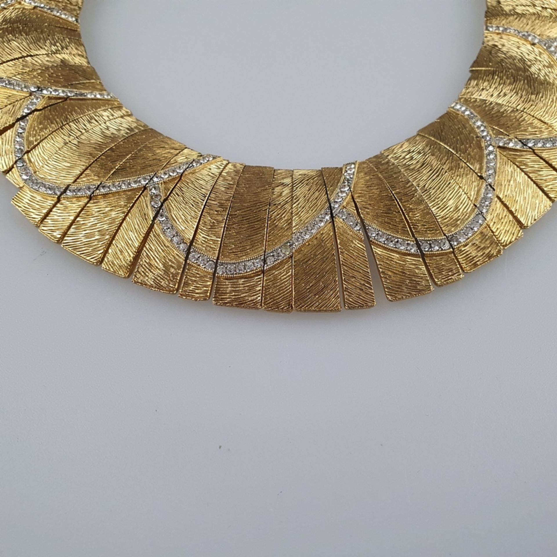Schweres „Kleopatra-Kragen“-Collier - LES BERNARD, 1960/70er Jahre, bewegliche vergoldete Stäbcheng - Bild 4 aus 8