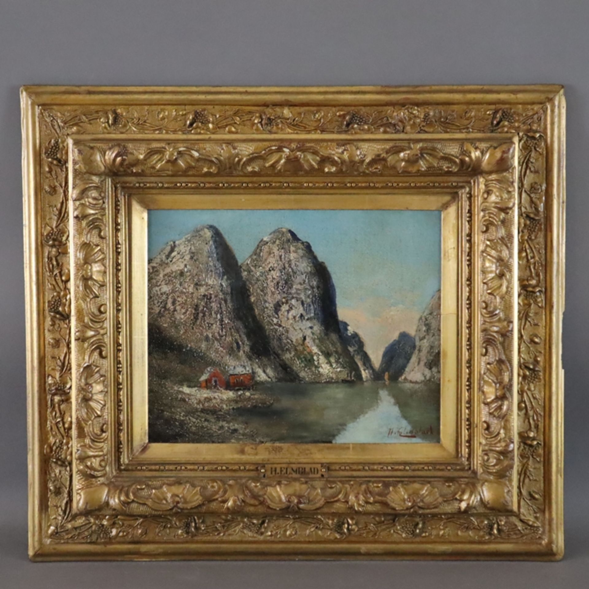 Elmblad, H.F. -19./20.Jh.- Blick in den Geirangerfjord/ Møre og Romsdal, Öl auf Leinwand, rechts un - Image 12 of 12