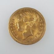 Miniaturmedaille "Regina Victoria / To Hannover" - Metall, vergoldet, im Half-Sovereign-Format, 19m