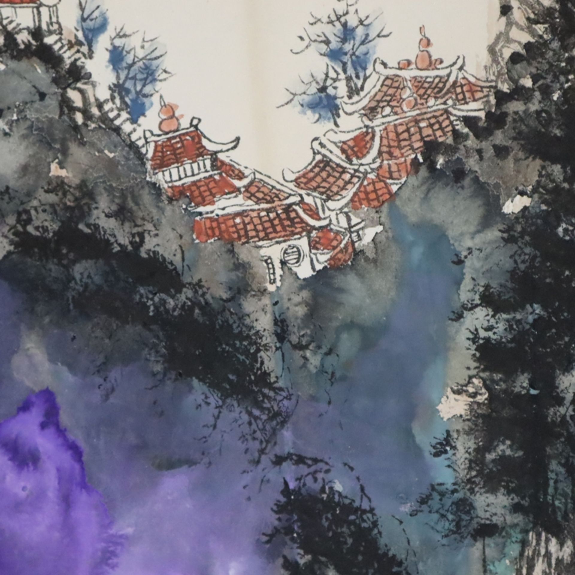 Chinesisches Rollbild - Wu Yesheng (吴叶生) (*1965 Shexian, Anhui) - Felsenlandschaft, Mischtechnik au - Bild 4 aus 12