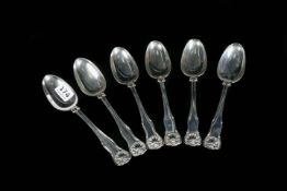 6 LARGE SILVER SERVING SPOONS. LONDON 1934. 640 GRAMS. 8.75' LONG.