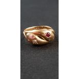 18 CARAT GOLD DIAMOND & RUBY SNAKE RING - CIRCA 8.6 GRAMS