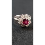 18 CARAT WHITE GOLD RUBY & DIAMOND RING WITH CIRCA HALF CARAT OF DIAMONDS