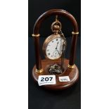 GOLD PLATED POCKET WATCH AND CHAIN AND STAND