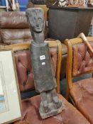 VERY EARLY ANTIQUE WOODEN CHRISTIAN SAINT FROM A EUROPEAN CHURCH 26' TALL.