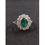 PLATINUM SET EMERALD (1.65CT) AND DIAMOND (0.80CT) CLUSTER RING SIZE N1/2 (COULD BE RESIZED)