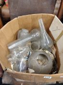 BOX OF OIL LAMP SHADES AND FUNNELS