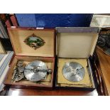 ANTIQUE MUSIC BOX AND BOX OF DISCS